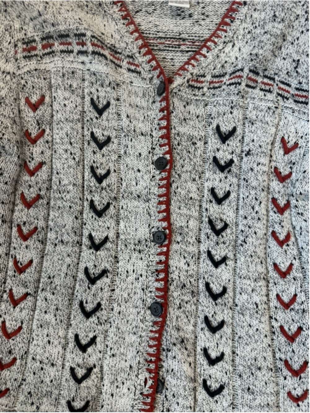 VTG Christopher & Banks Sweater Cardigan Medium Hand Embroidered Red & Black - Picture 4 of 5